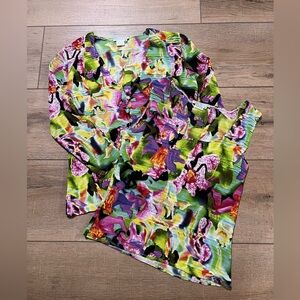 Alberto Makali Vibrant Watercolor Floral Cardigan and Shell Set Size Medium